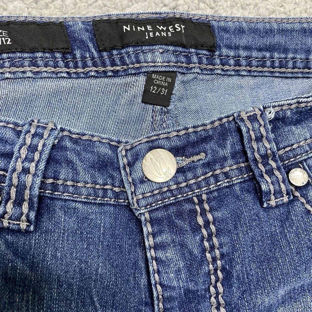 Nine West Ramses Bling Boot Jeans Women 12 Blue Denim Flap Pockets Western